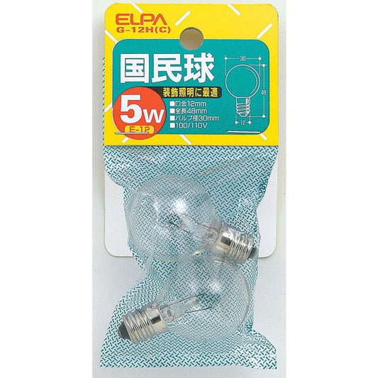 ELPA National Bulb Incandescent E12 5W G-12H (C) (2-pack)