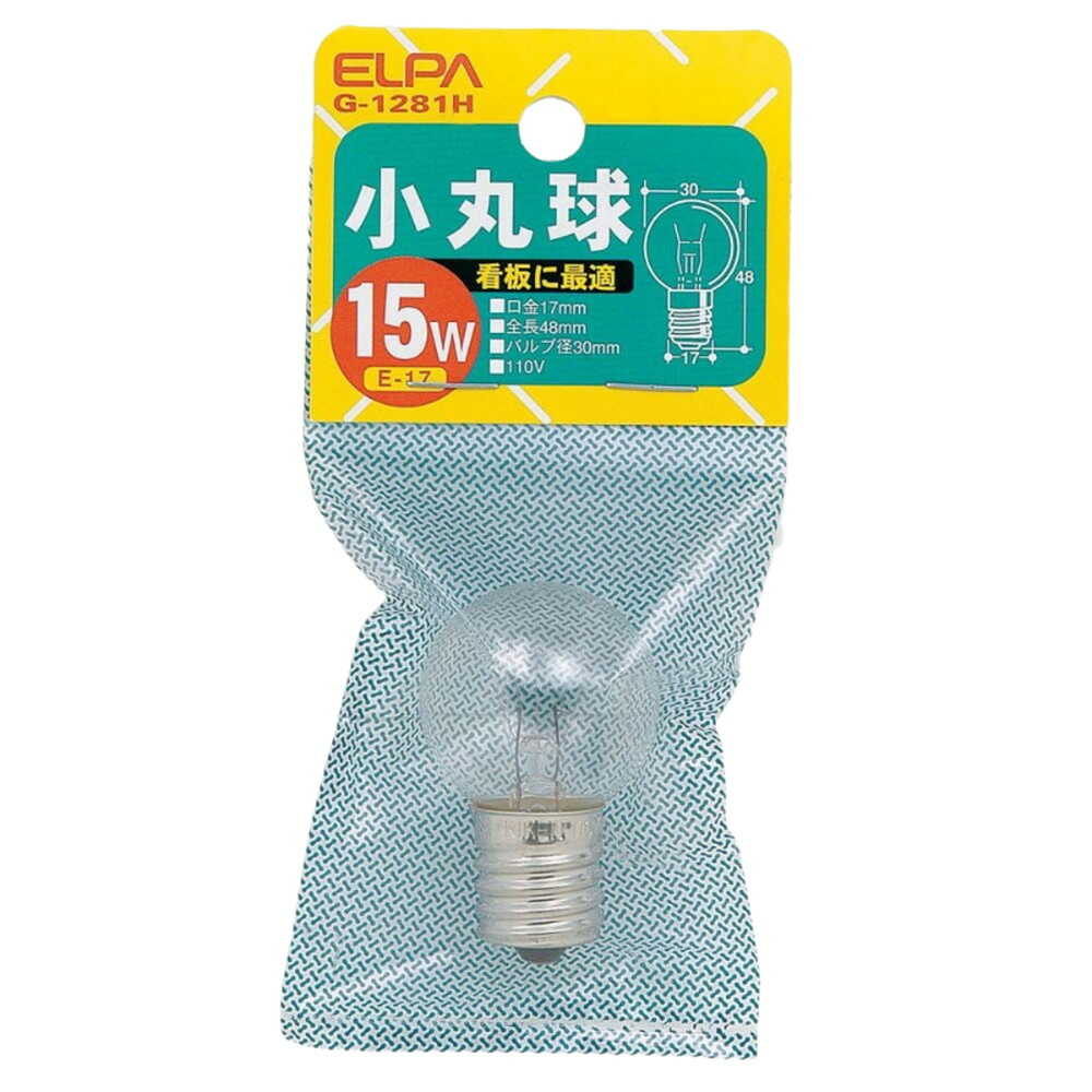 ELPA Small Round Bulb Incandescent E17 15W G-1281H