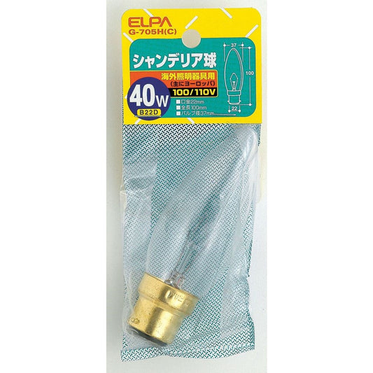 ELPA Chandelier Bulb Incandescent for Overseas Lighting B22D 40W G-705H(C)
