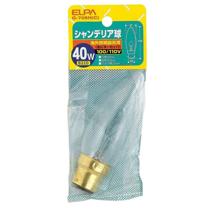 ELPA Chandelier Bulb Incandescent for Overseas Lighting B22D 40W G-705H(C)