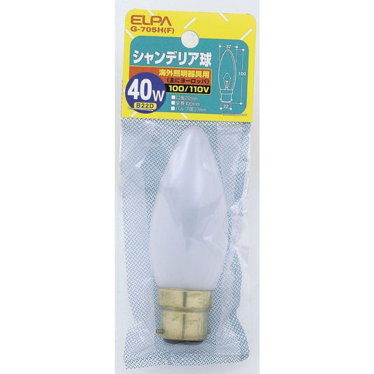 ELPA Chandelier Bulb Incandescent for Overseas Lighting B22D 40W G-705H(F)