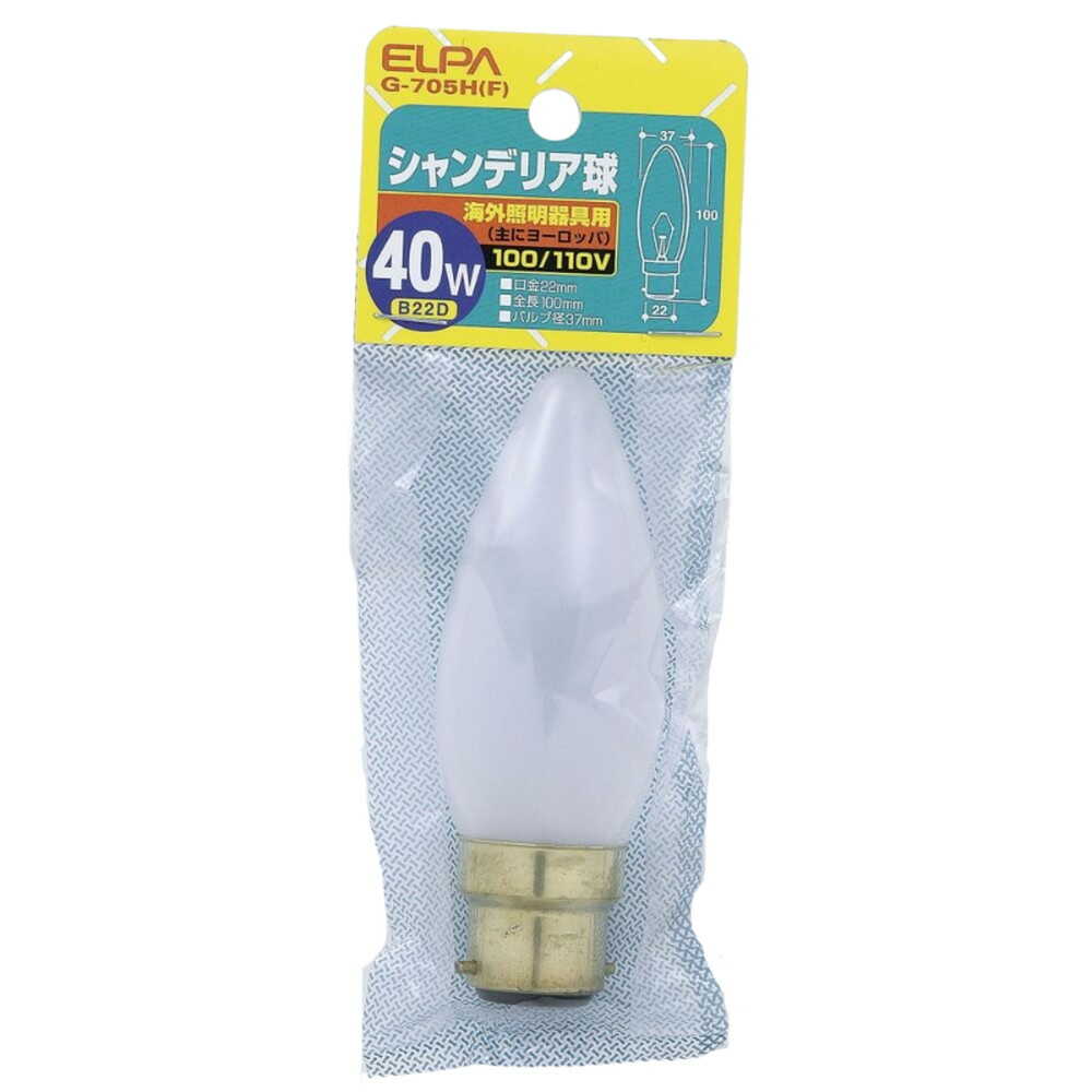 ELPA Chandelier Bulb Incandescent for Overseas Lighting B22D 40W G-705H(F)