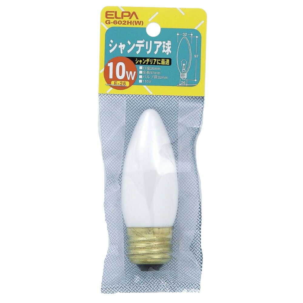 ELPA Chandelier Bulb Incandescent E26 10W G-602H(W)