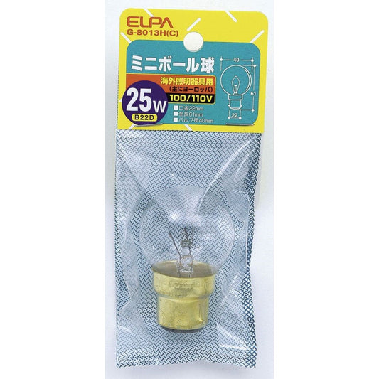 ELPA Mini Ball Bulb Incandescent for Overseas Lighting B22D 25W G-8013H(C)