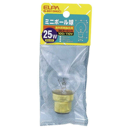 ELPA Mini Ball Bulb Incandescent for Overseas Lighting B22D 25W G-8013H(C)