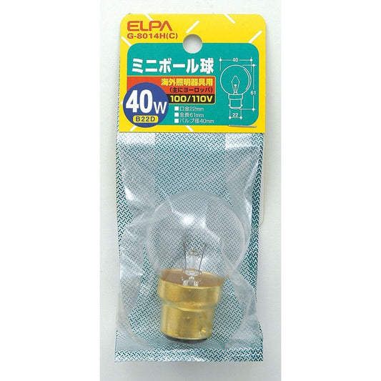 ELPA Mini Ball Bulb Incandescent for Overseas Lighting B22D 40W G-8014H(C)