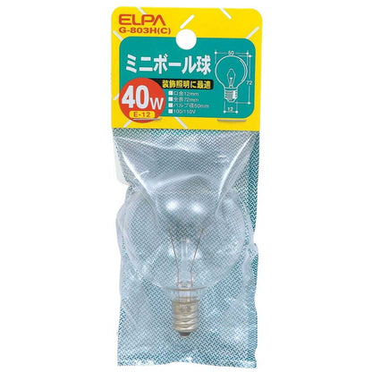 ELPA Mini Ball Bulb Incandescent E12 40W G-803H(C)