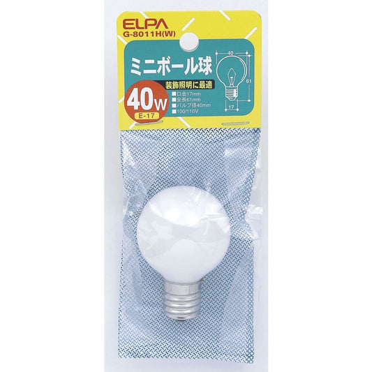 ELPA Mini Ball Bulb Incandescent E17 40W G-8011H(W)