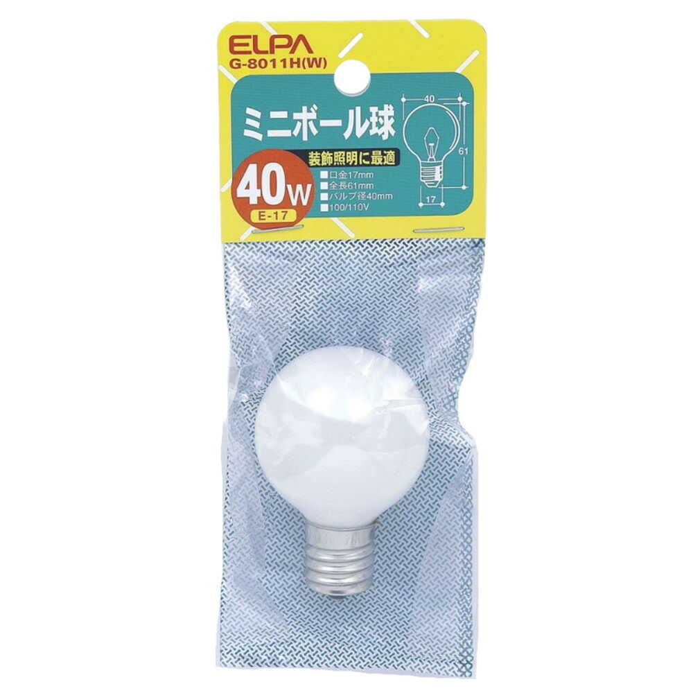 ELPA Mini Ball Bulb Incandescent E17 40W G-8011H(W)