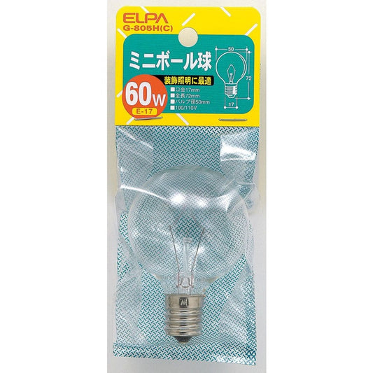 ELPA Mini Ball Bulb Incandescent E17 60W G-805H(C)