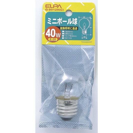 ELPA Mini Ball Bulb Incandescent E26 40W G-8012H(C)