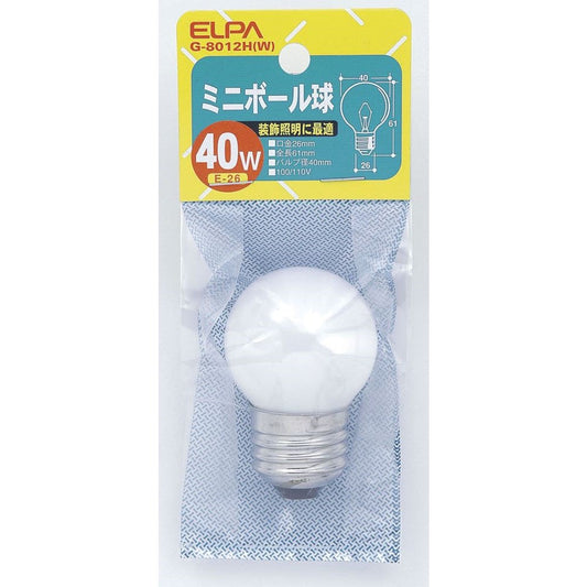 ELPA Mini Ball Bulb Incandescent E26 40W G-8012H(W)