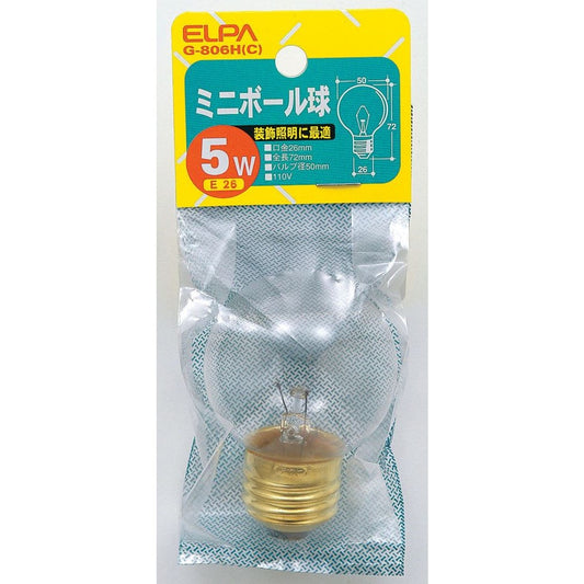 ELPA Mini Ball Bulb Incandescent E26 5W G-806H(C)