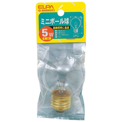 ELPA Mini Ball Bulb Incandescent E26 5W G-806H(C)