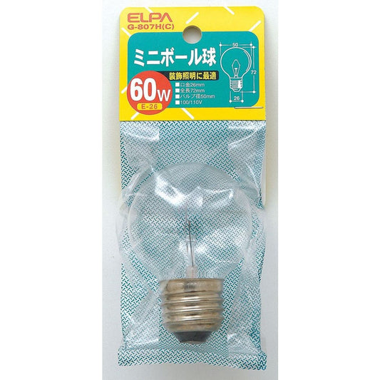 ELPA Mini Ball Bulb Incandescent E26 60W G-807H(C)