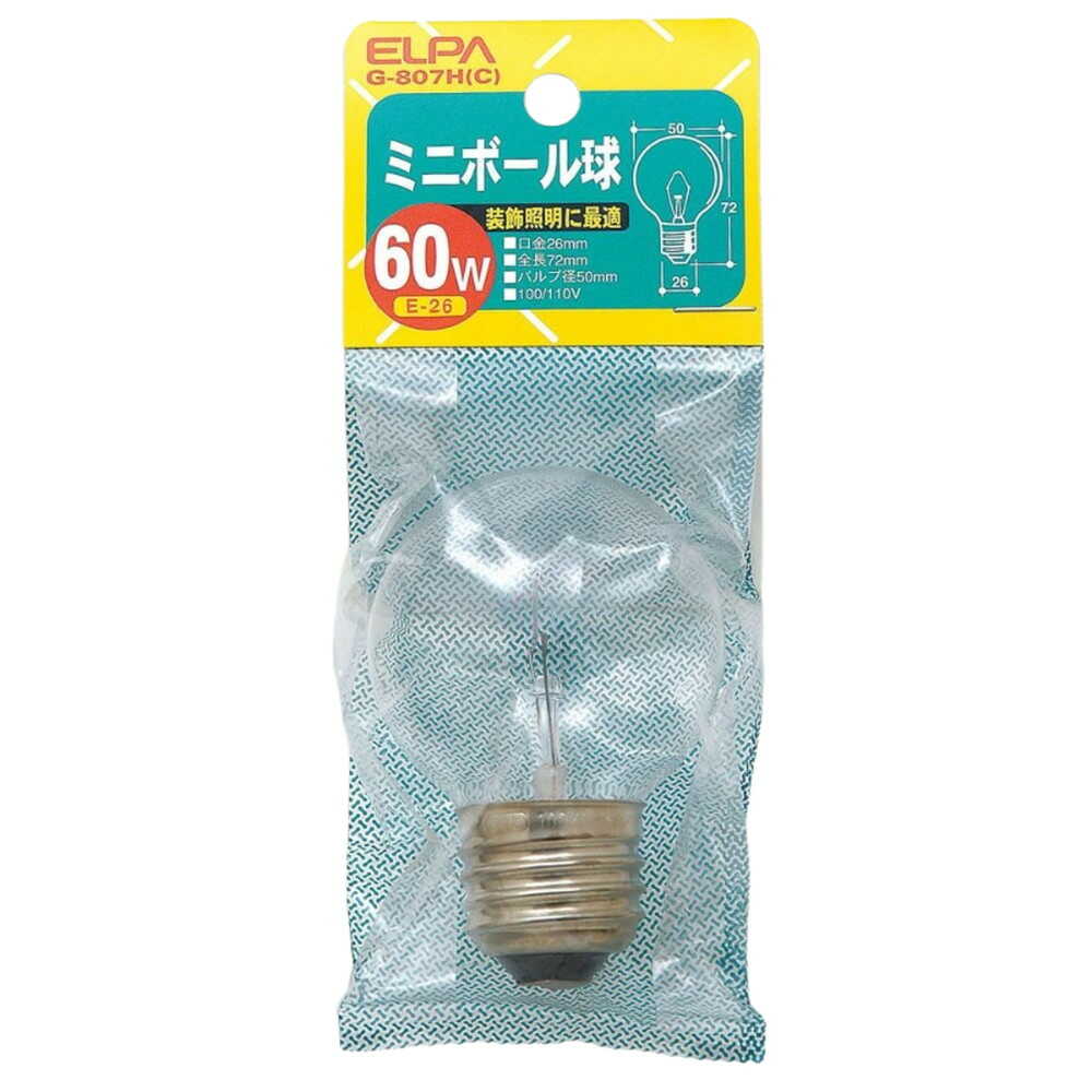 ELPA Mini Ball Bulb Incandescent E26 60W G-807H(C)