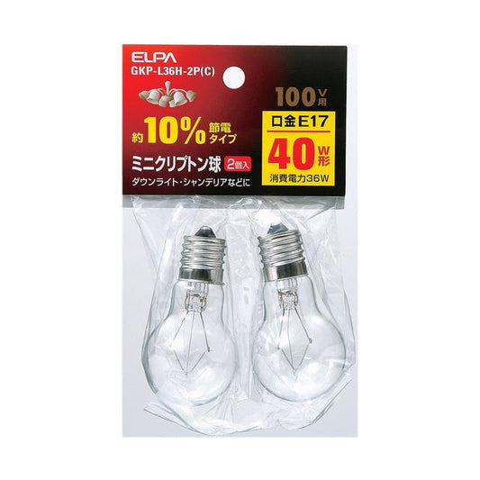 ELPA Mini Krypton Bulb 40W Clear x 2 L36H-2PC
