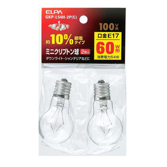 ELPA Mini Krypton Bulb 60W Clear 2-Pack L54H-2PC