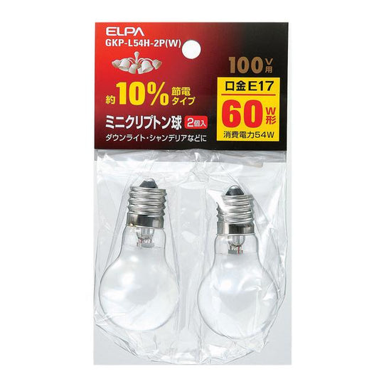 ELPA Mini Krypton Bulb 60W White x 2 L54H-2PW