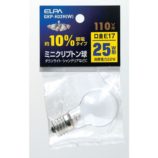 ELPA Mini Krypton Bulb Incandescent Bulb E17 25W Type GKP-H22H (W)