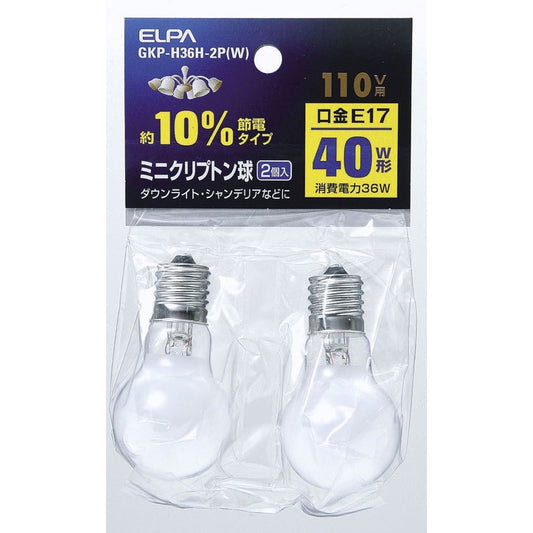 ELPA Mini Krypton Bulb Incandescent Bulb E17 40W Type GKP-H36H-2P (W) (2-pack)