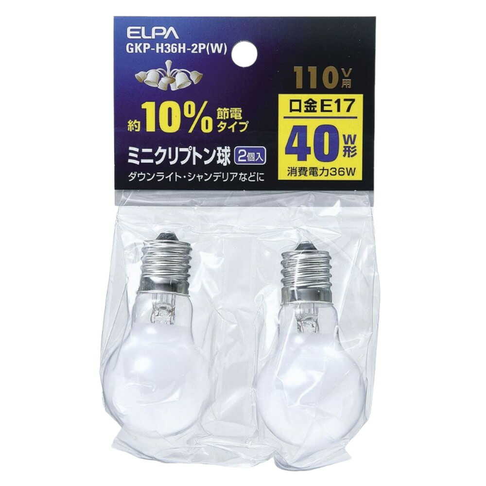 ELPA Mini Krypton Bulb Incandescent Bulb E17 40W Type GKP-H36H-2P (W) (2-pack)