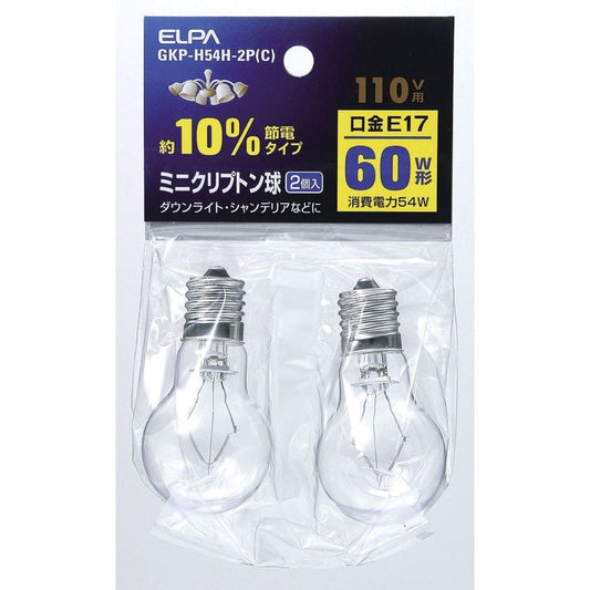 Elpa ELPA Mini Krypton Bulb Incandescent Bulb E17 60W Type GKP-H54H-2P(C) 2-Pack