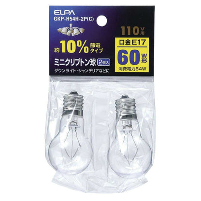 Elpa ELPA Mini Krypton Bulb Incandescent Bulb E17 60W Type GKP-H54H-2P(C) 2-Pack