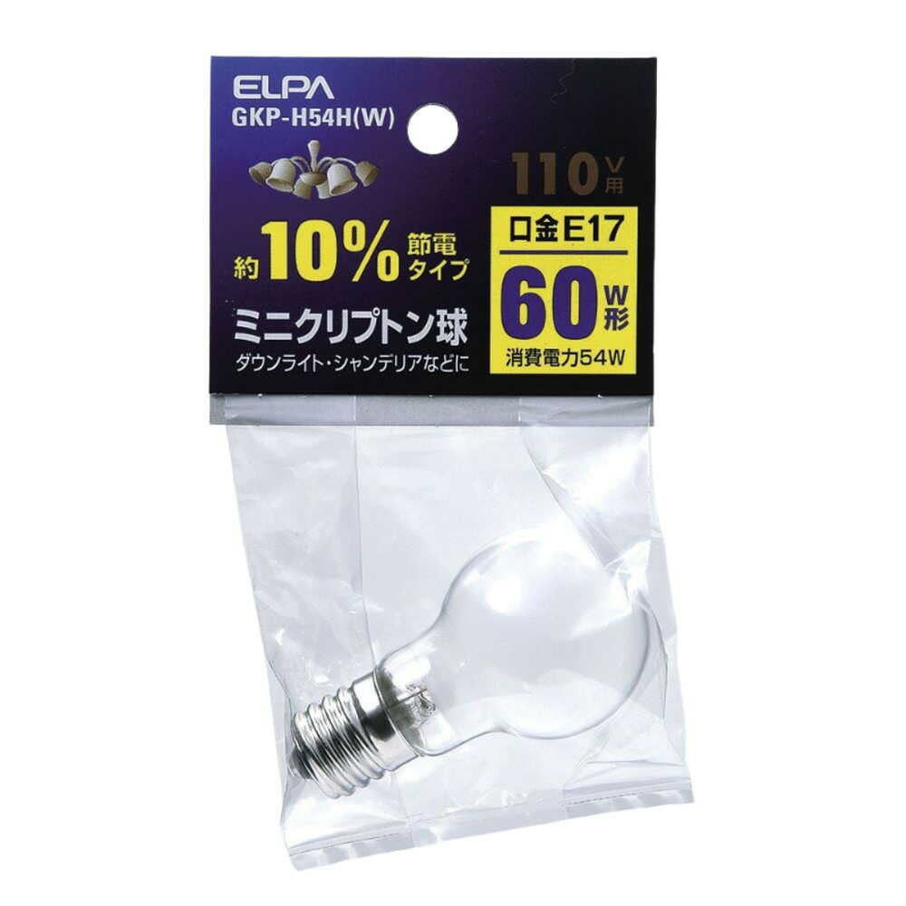 ELPA Mini Krypton Bulb Incandescent Bulb E17 60W Shape GKP-H54H (W)