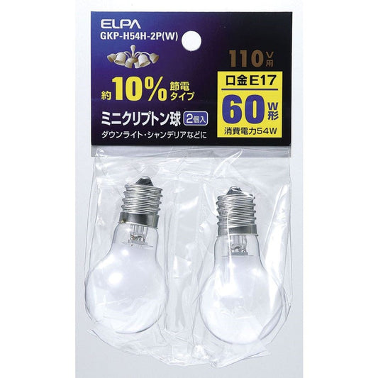 Elpa ELPA Mini Krypton Bulb Incandescent E17 60W Type GKP-H54H-2P (W) 2-Pack