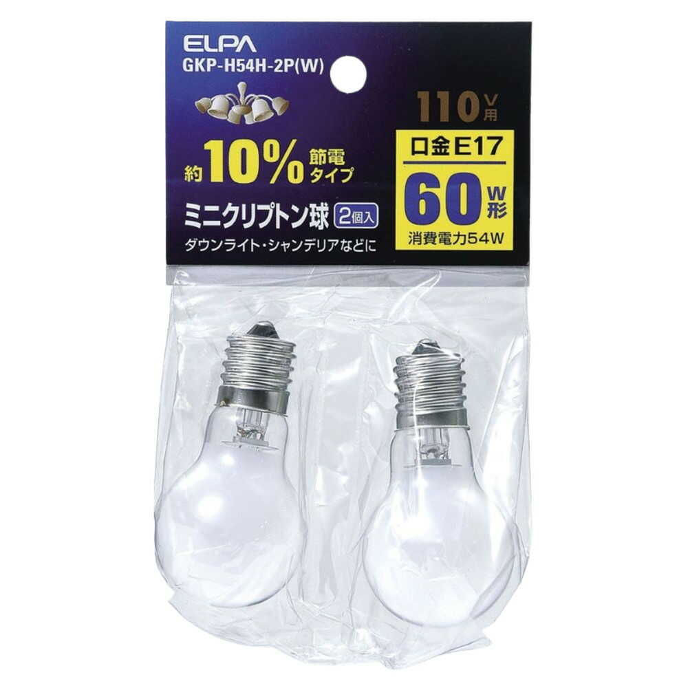 Elpa ELPA Mini Krypton Bulb Incandescent E17 60W Type GKP-H54H-2P (W) 2-Pack