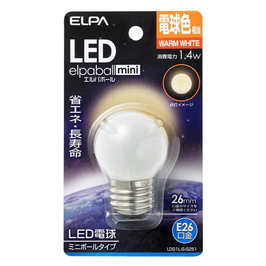 Asahi Electric ELPA LED Bulb G40 Type E26 LDG1L-G-G251