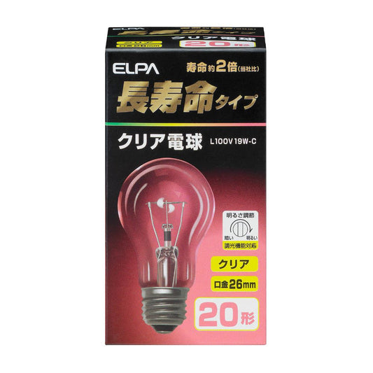 ELPA Long Life Clear Bulb Incandescent Bulb 20W Type L100V19W-C
