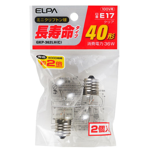 Elpa Long-Life Mini Krypton Bulb 40W Type E17 Clear - 2 Pack
