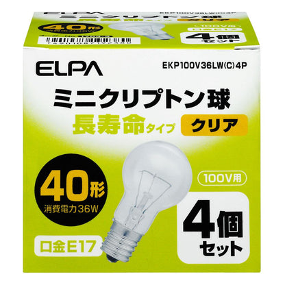 ELPA Long-Life Mini Clear Bulb Incandescent E17 40W Type EKP100V36LW(C) 4-Pack