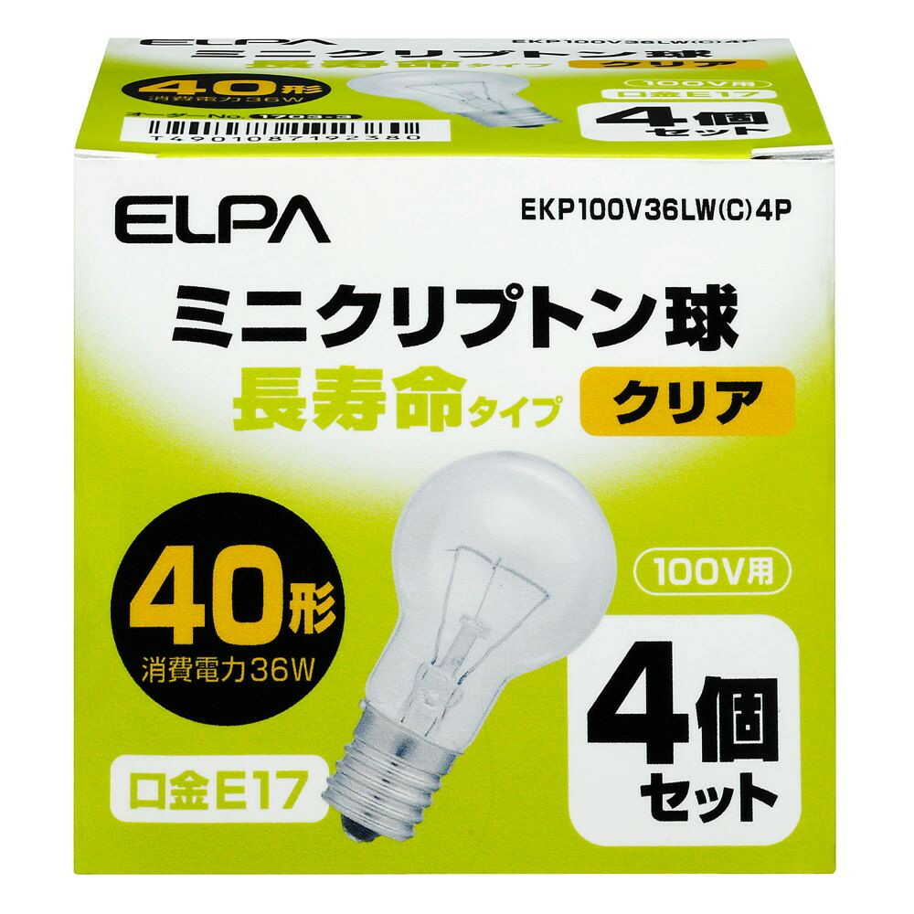 ELPA Long-Life Mini Clear Bulb Incandescent E17 40W Type EKP100V36LW(C) 4-Pack
