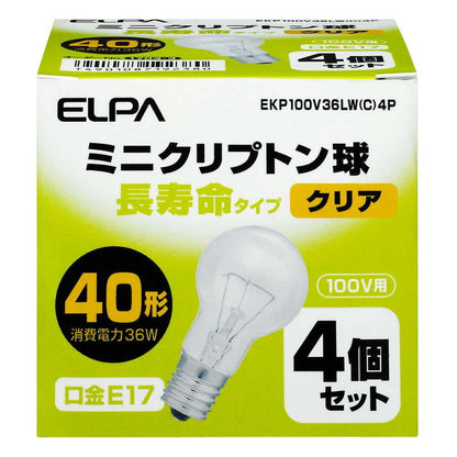 ELPA Long-Life Mini Clear Bulb Incandescent E17 40W Type EKP100V36LW(C) 4-Pack
