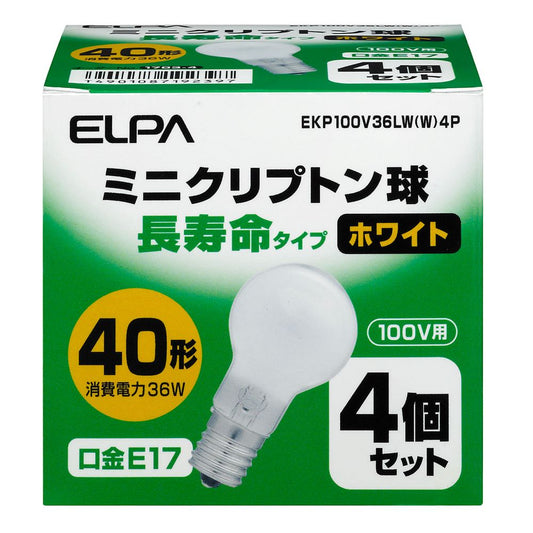 ELPA Long Life Mini Krypton Bulb Incandescent Bulb E17 40W Type EKP100V36LW (W) 4-pack
