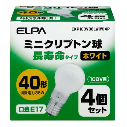 ELPA Long Life Mini Krypton Bulb Incandescent Bulb E17 40W Type EKP100V36LW (W) 4-pack