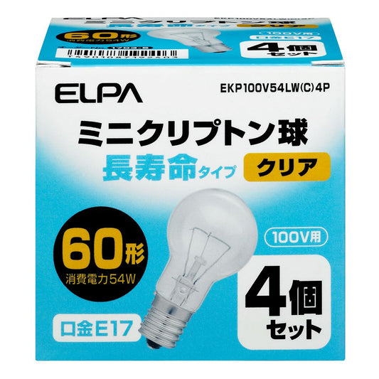 Elpa ELPA Long-Life Mini Clear Incandescent Bulb E17 60W Type EKP100V54LW(C) 4-Pack
