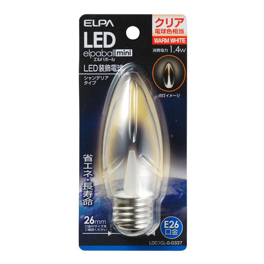 Elpa ELPA LED Decorative Bulb Chandelier Shape LED Energy Saving E26 1.4W LDC1CL-G-G337