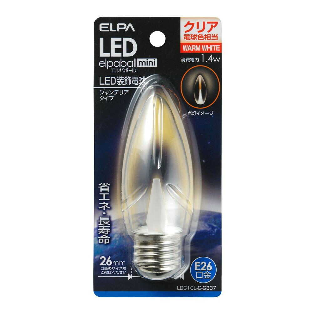 Elpa ELPA LED Decorative Bulb Chandelier Shape LED Energy Saving E26 1.4W LDC1CL-G-G337