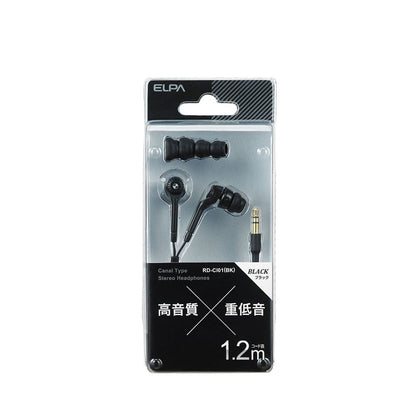 ELPA Canal Type Stereo Headphones for Both Ears 1.2m φ3.5mm RD-CI01(BK)