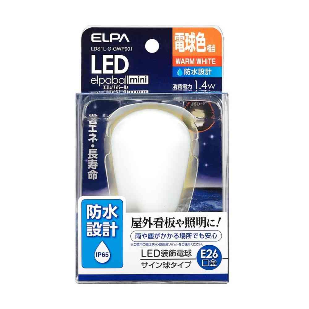 ELPA LED Bulb Sign Ball Type Waterproof Design Outdoor E26 LDS1L-G-GWP901