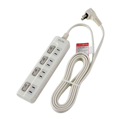 ELPA LED Lamp Switch Power Strip 4 Outlets 3m WLS-LU43EB White