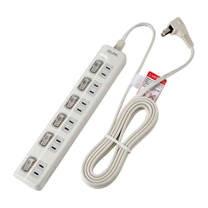 ELPA LED Lamp Power Strip with Switch 6 Outlets 3m WLS-LU63EB White