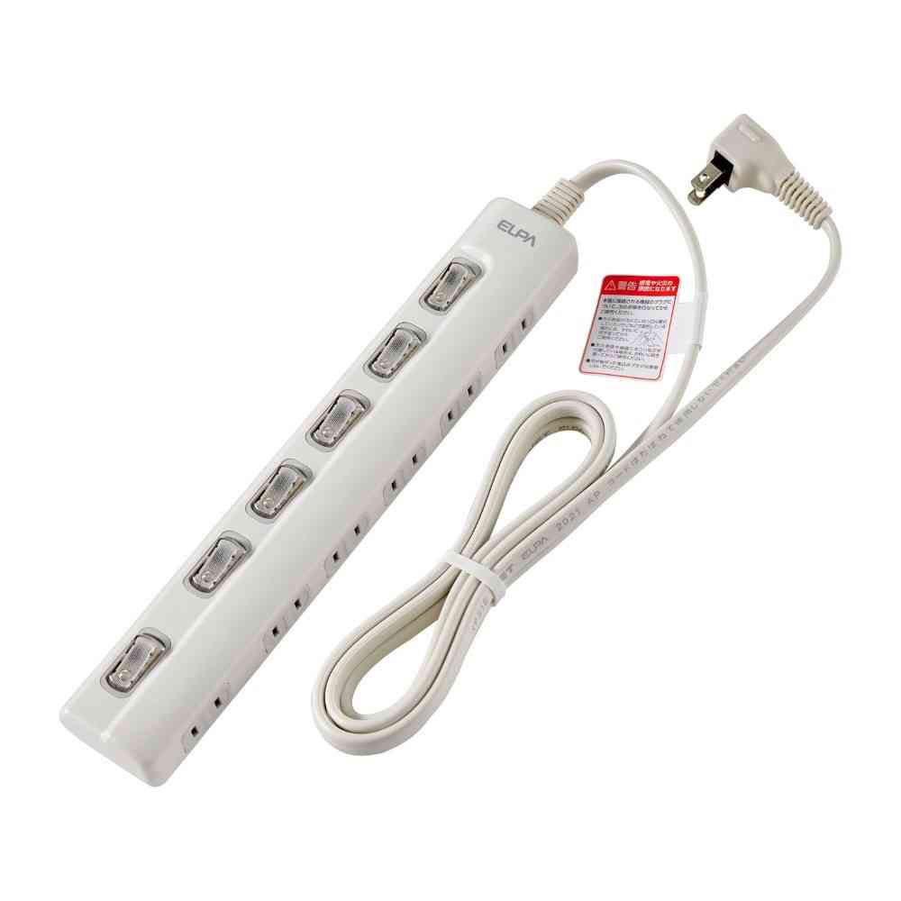 ELPA LED Lamp Switch Power Strip 6 Outlets 2m WLS-LY62EB White