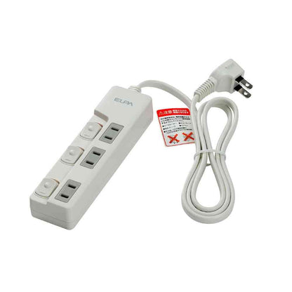 ELPA Lamp-Free Switch Power Strip 3 Outlets 1m WLS-U31EB White