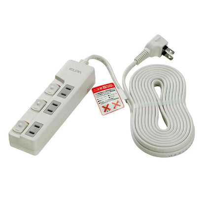 ELPA Lamp-Free Switch Power Strip 3 Outlets 5m WLS-U35EB White