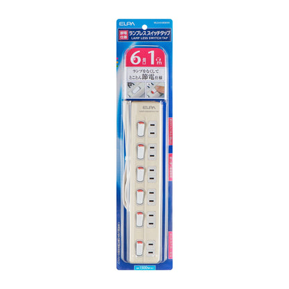 Asahi Denki Elpa WLS-610EB(W) Lamp-less Tap 6P 1m